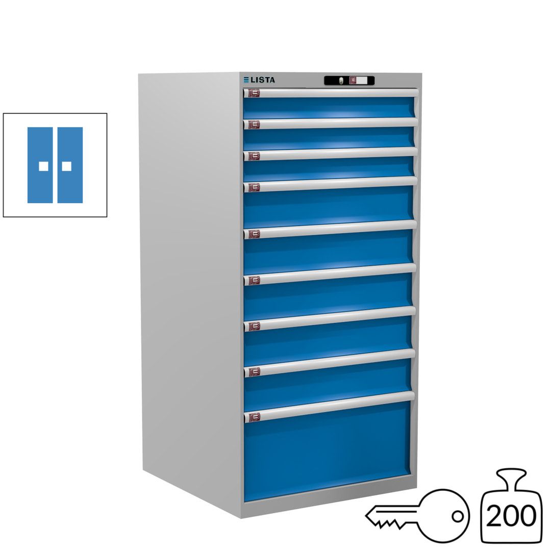 Lista Schubladenschrank - 13.106.010 - 1.450x717x725 mm (HxBxT) - 9 Schubladen - 200 kg - Key Lock - lichtblau (RAL 5012)