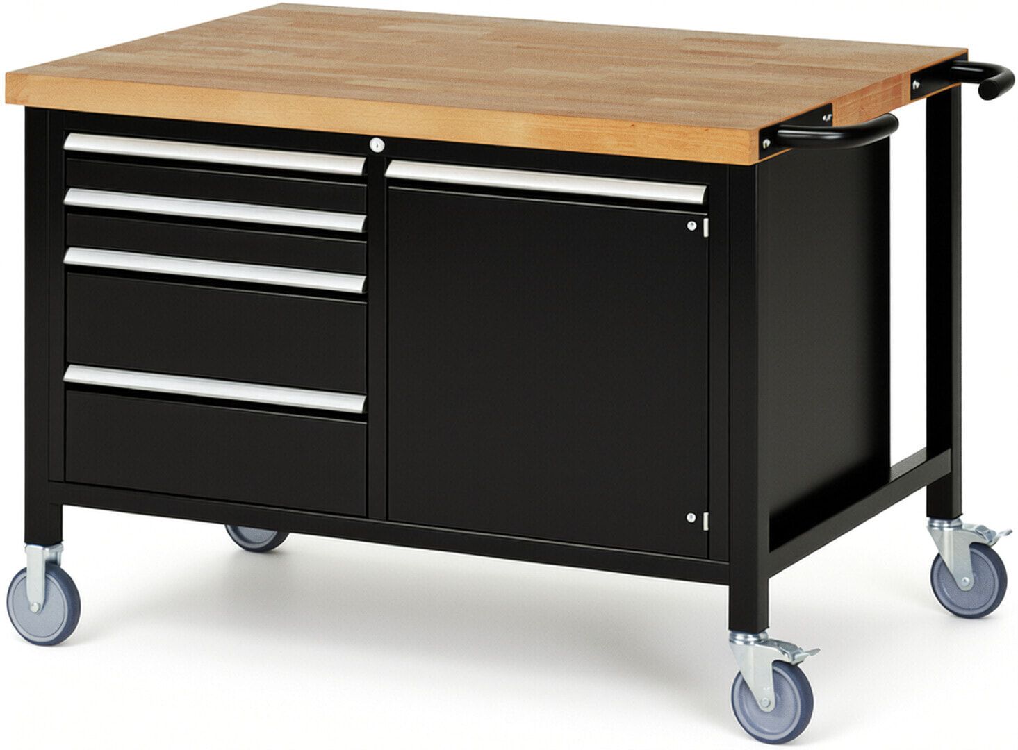 Mobile Werkbank, Schrank - 4 Schubladen - Teilauszug - 90:2/180:2 - Höhe 920-1.120 mm - 1.250 x 900 mm - 450 kg - Anthrazitgrau