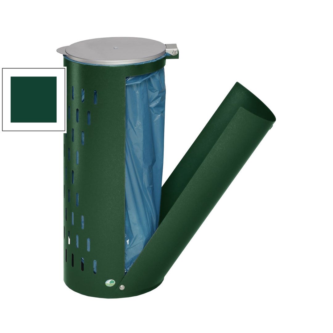 Müllsackhalter - mit Klapptür - gelochter Korpus - rund - Volumen 80 l - 850 x 380 x 440 mm (HxBxT) - Antik silber