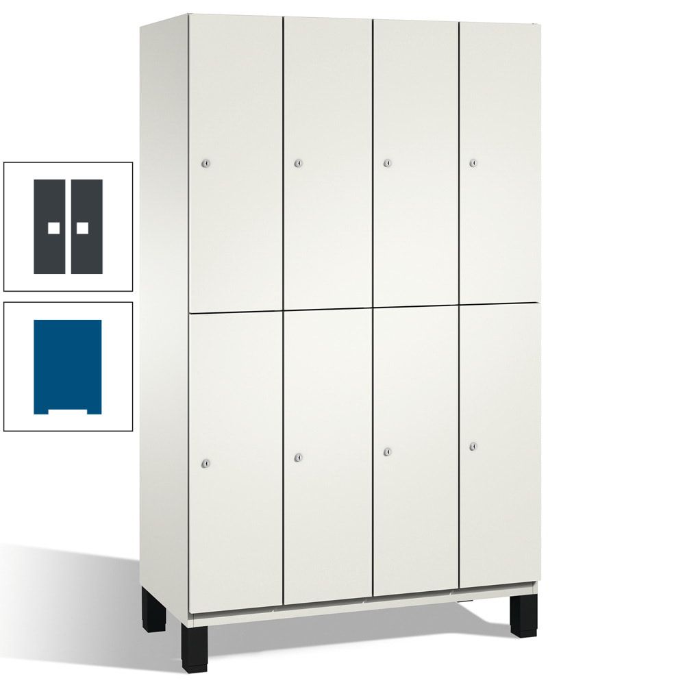 Fächerschrank, Stahlschrank, doppelstöckig, 8 Fächer, mit Füßen, Korpus enzianblau, Tür Fernblau, 1.980 x 1.200 x 525 mm (HxBxT)
