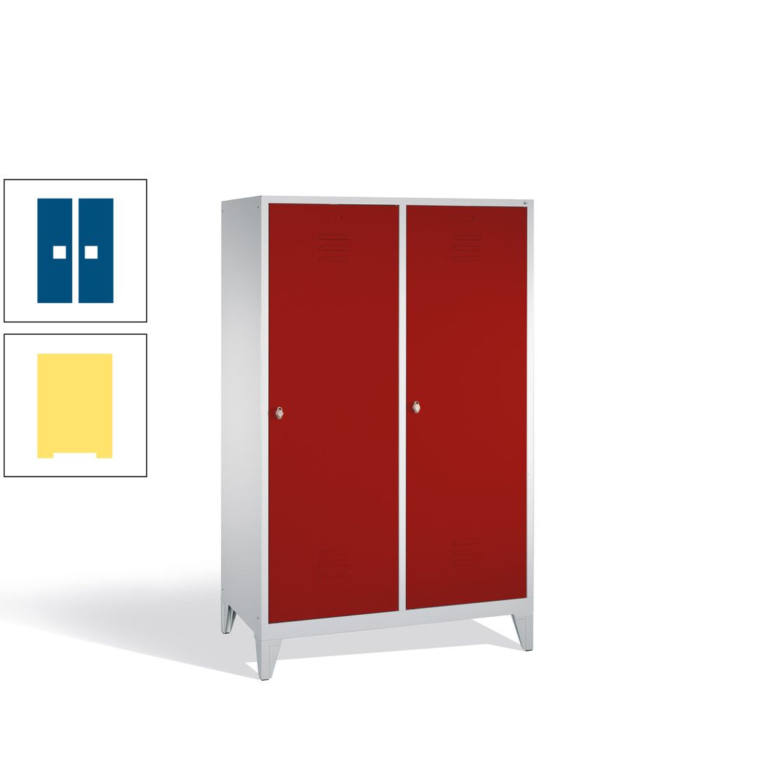 Doppel-Spind mit 2 Großtüren, Garderobenschrank mit Füßen, 4 Abteile a 300 mm, Korpus anthrazitgrau, Tür anthrazitgrau, 1.850 x 1.190 x 500 mm (HxBxT)