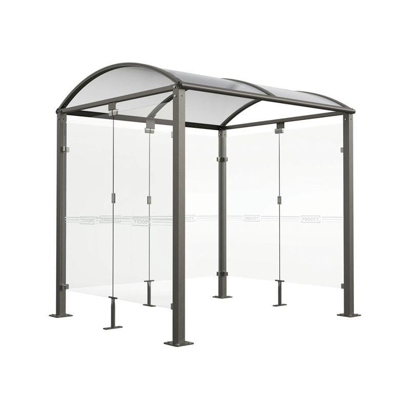 Fahrradunterstand, Fahrradüberdachung, All-in-One + Zusatz, Sicherheitsglas, 2.635 x 5.000 x 2.090 mm (HxBxT), auf Bodenplatten, Farbe enzianblau