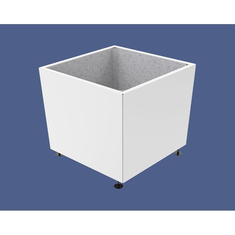Pflanzkübel, 2 mm Stahlblech fvz, innen Blech feuerverzinkt mit Verladungsgriffen, verstellbare Füße, 760 x 785 x 785 mm (HxBxT), enzianblau