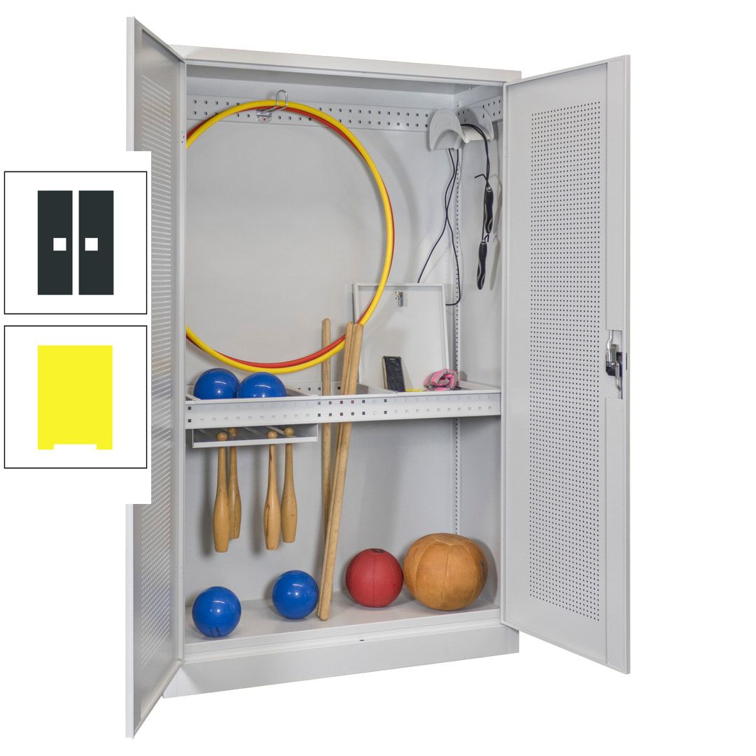 Sportschrank - Lochfeldtüren - Variante 1 - 1.950x1.200x500 mm (HxBxT) - anthrazitgrau