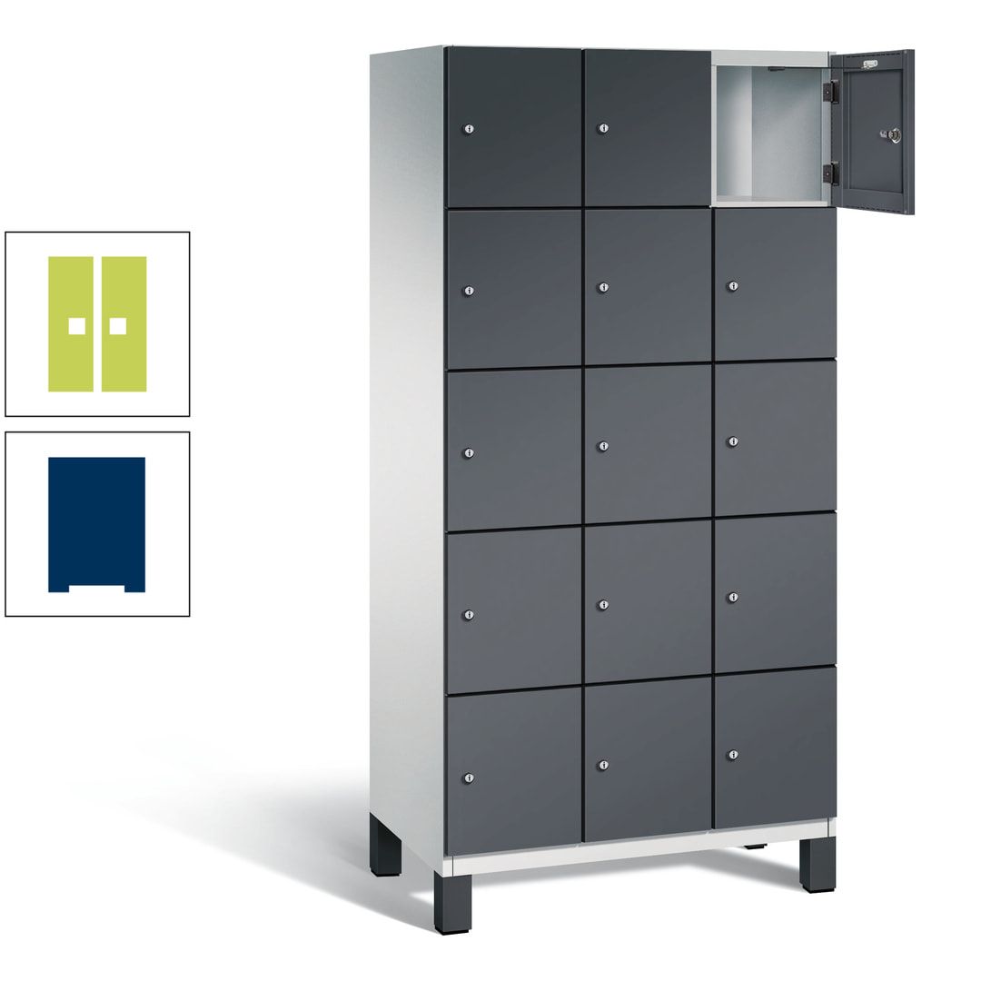Fächerschrank, Stahlschrank, 15 Fächer, Türöffnungsbegrenzer, Füße, 1.980 x 900 x 525 mm (HxBxT), Korpus anthrazitgrau, Front anthrazitgrau