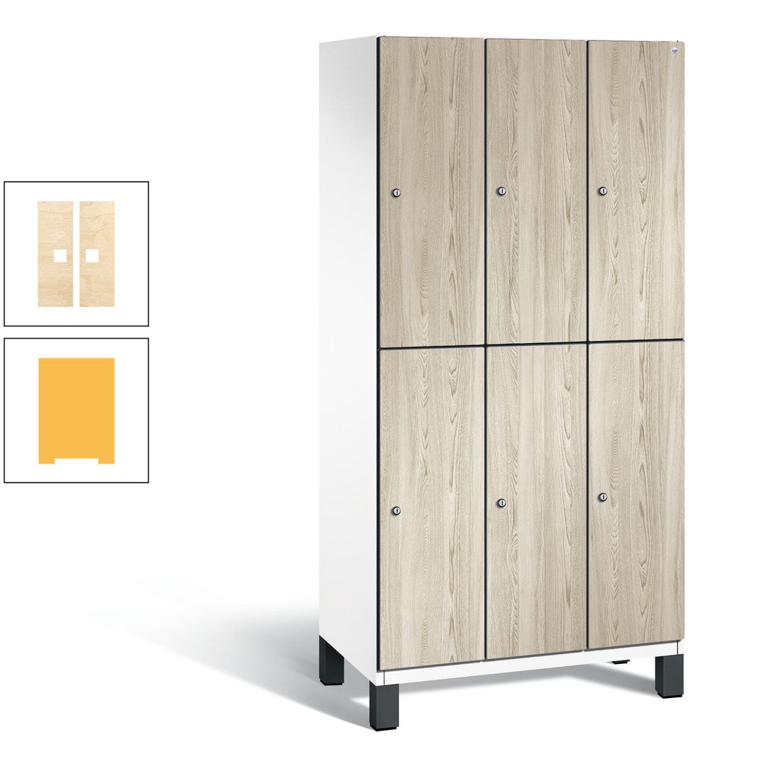 Fächerschrank, Garderobenschrank, mit Füßen, 3 Abteile, 1.980 x 900 x 525 mm (HxBxT), Korpus anthrazitgrau, Tür Donau-Ahorn