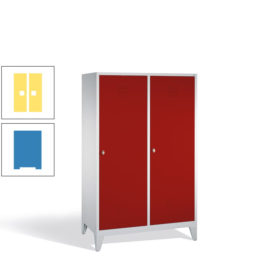 Doppel-Spind mit 2 Großtüren, Garderobenschrank mit Füßen, 4 Abteile a 300 mm, Korpus anthrazitgrau, Tür anthrazitgrau, 1.850 x 1.190 x 500 mm (HxBxT)