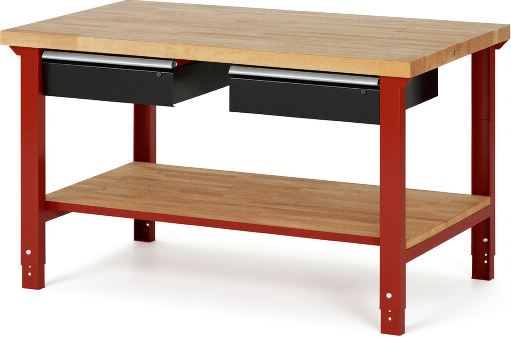 Werkbank mit Ablage - 2 Schubladen - 150:2 - höhenverstellbar 790 - 1.140 mm - 1.500 x 900 mm (BxT) - 750 kg - Buche - Anthrazitgrau