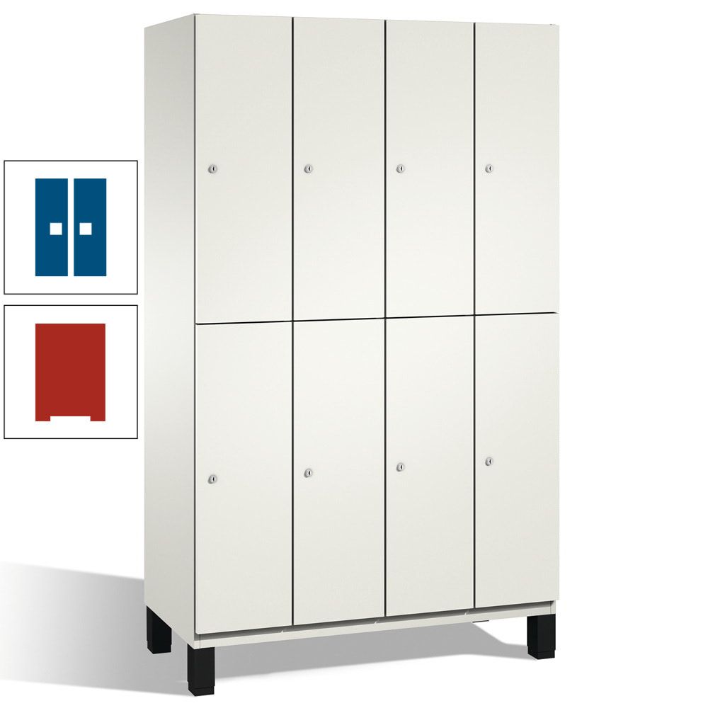 Fächerschrank, Stahlschrank, doppelstöckig, 8 Fächer, mit Füßen, Korpus enzianblau, Tür Fernblau, 1.980 x 1.200 x 525 mm (HxBxT)