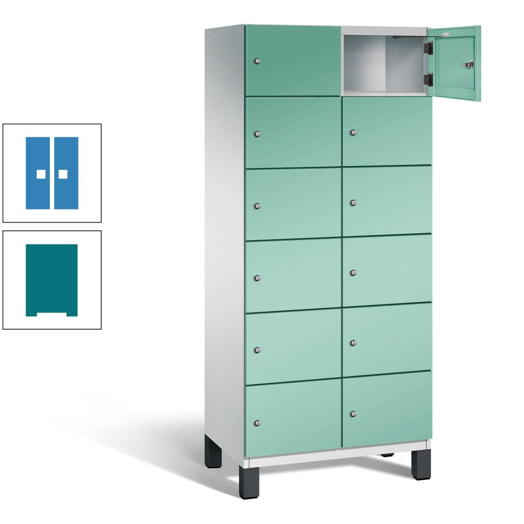 Fächerschrank, Stahlschrank, 12 Fächer, Türöffnungsbegrenzer, Füße, 1.980 x 800 x 525 mm (HxBxT), Korpus anthrazitgrau, Front anthrazitgrau