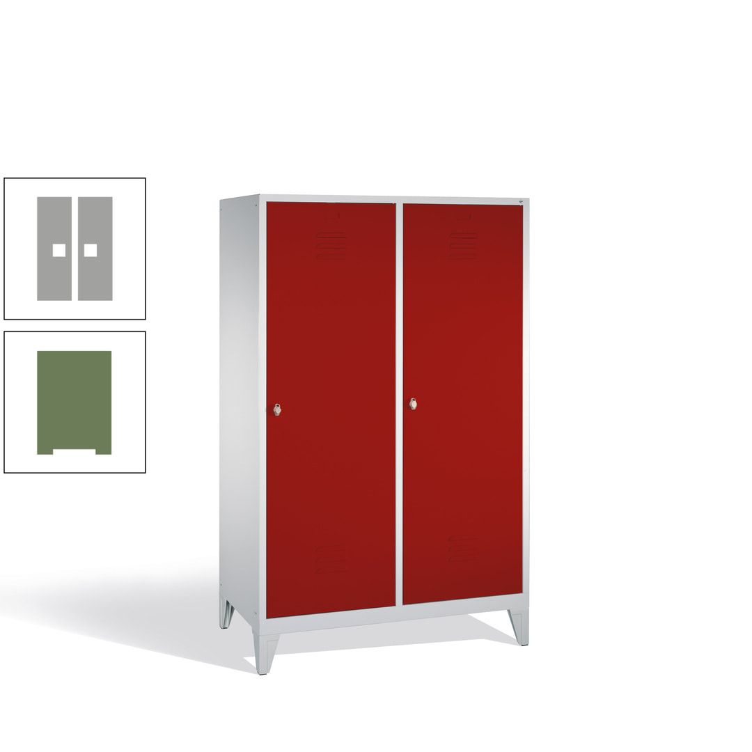 Doppel-Spind mit 2 Großtüren, Garderobenschrank mit Füßen, 4 Abteile a 300 mm, Korpus anthrazitgrau, Tür anthrazitgrau, 1.850 x 1.190 x 500 mm (HxBxT)