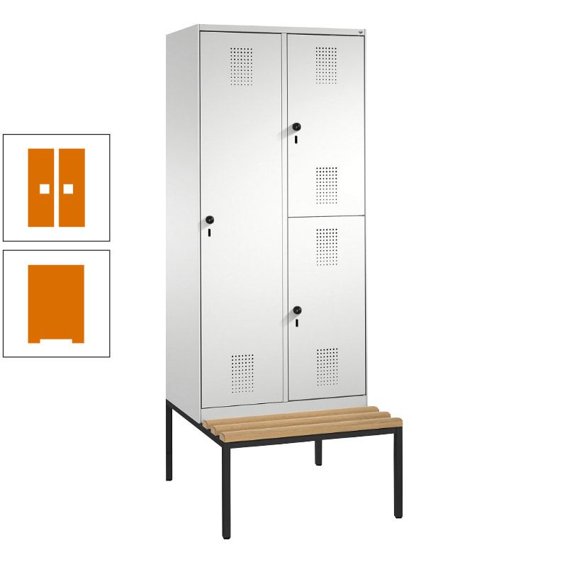 Garderobenschrank, Spind ein- und doppelstöckig Sitzbank, 2 Abteile, 3 Fächer, 2.090 x 800 x 500 mm (HxBxT), Front anthrazitgrau, Korpus anthrazitgrau