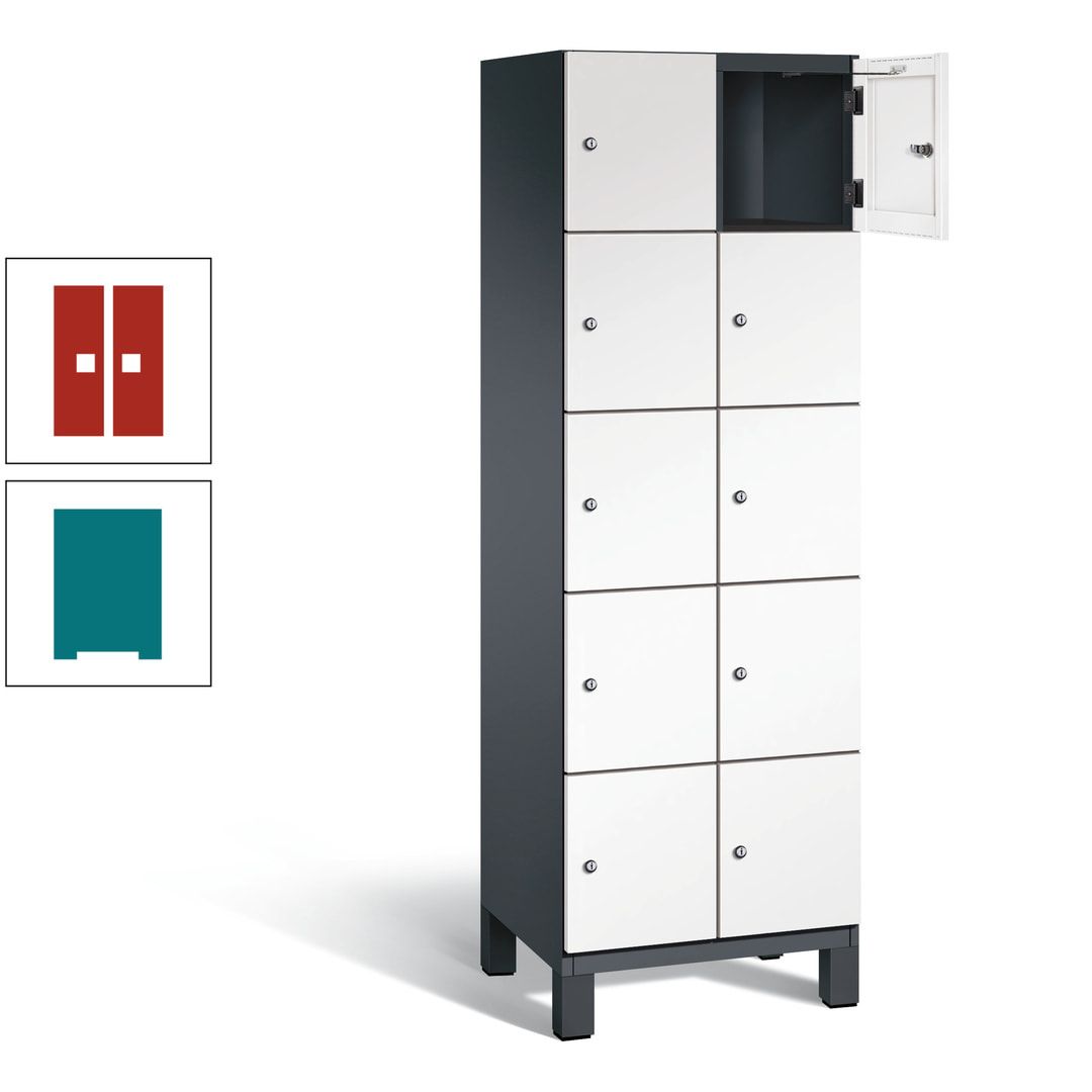 Fächerschrank, Stahlschrank, 10 Fächer, Türöffnungsbegrenzer, Füße, 1.980 x 600 x 525 mm (HxBxT), Korpus anthrazitgrau, Front anthrazitgrau