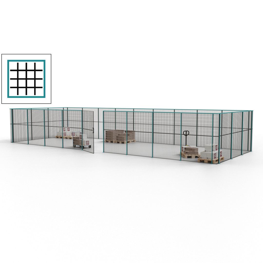 Maschinen Schutzgitter - Hallentrennwand - Sicherheitszaun - Tür - 36 m - 2.200 x 13.900 x 4.900 mm (HxBxT) - enzianblau