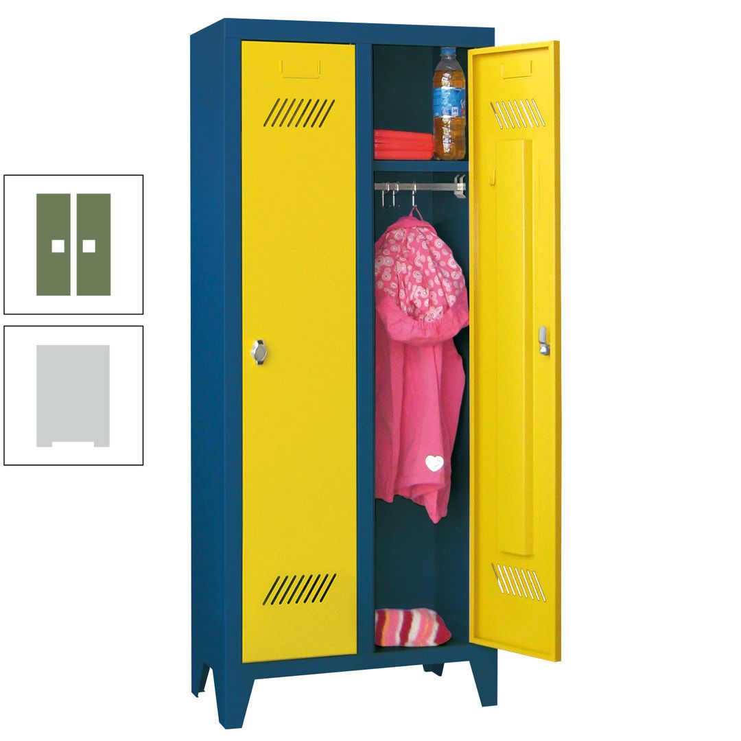 Spindschrank f. Kindergärten - mit Füßen - Höhe 1.300 mm - 2 Abteile a 250 mm - Zylinderschloss - anthrazitgrau