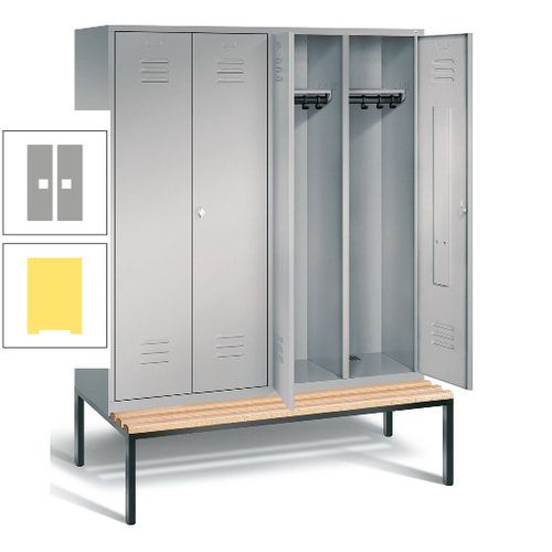 Doppel-Spindschrank, Buche Sitzbank untergebaut, 4 Abteile a 400 mm, Korpus lichtgrau, Tür anthrazitgrau, 2.090 x 1.590 x 815 mm (HxBxT)
