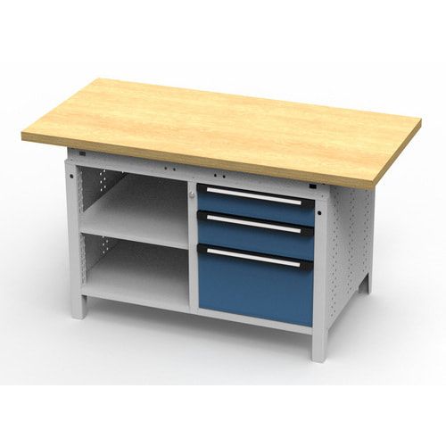 OTTOKIND Werkbank - bündige Arbeitsplatte - 850 x 1.150 x 750 mm (HxBxT) - 3 Schubladen - 2 Ablageböden - lichtgrau
