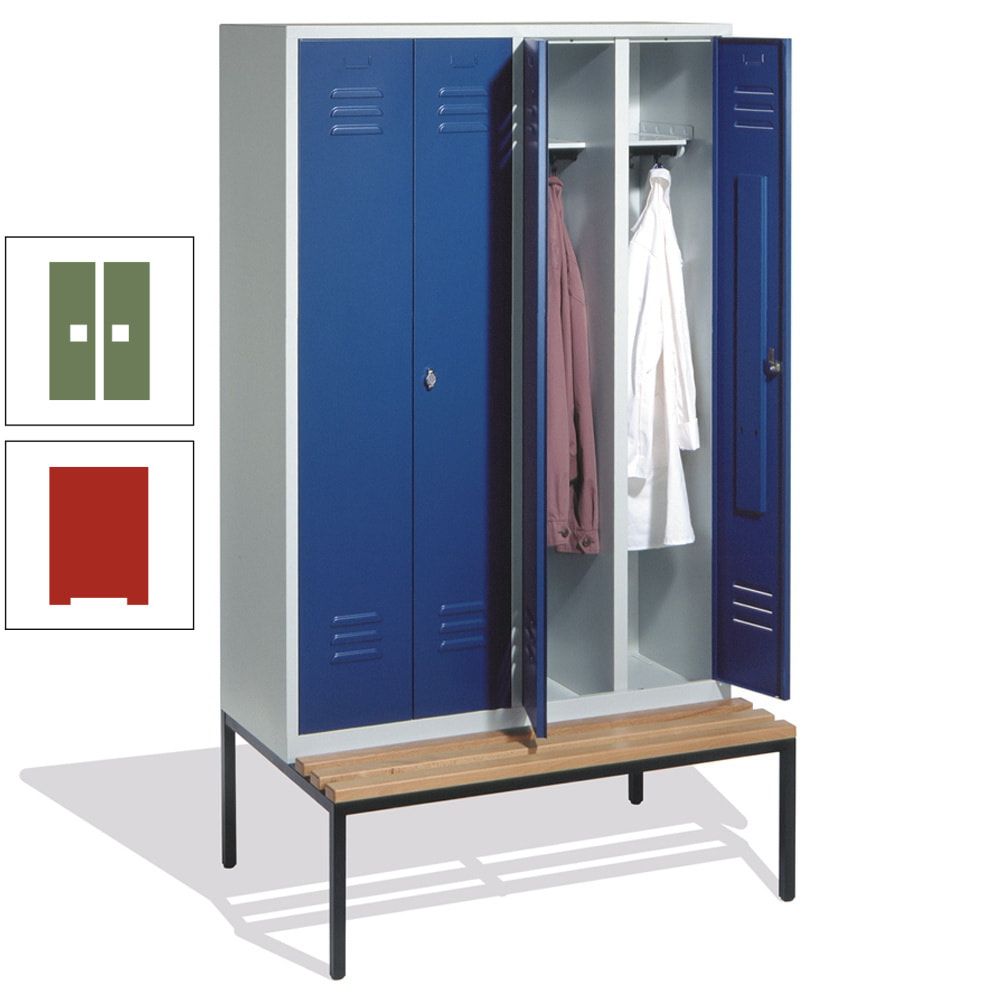 Doppel-Spindschrank, Buche Sitzbank untergebaut, 4 Abteile a 300 mm, Korpus lichtgrau, Tür anthrazitgrau, 2.090 x 1.190 x 815 mm (HxBxT)
