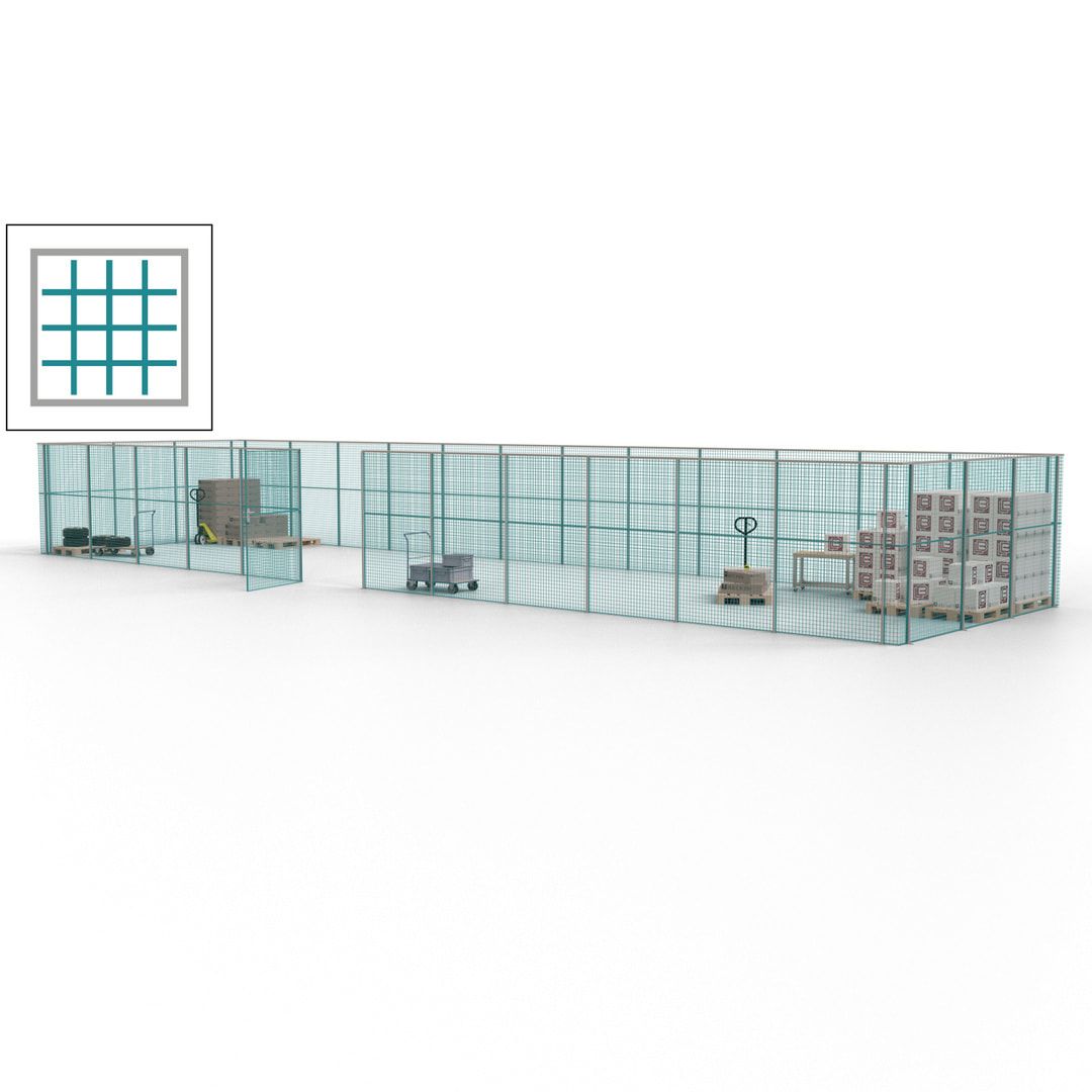 Maschinen Schutzgitter - Hallentrennwand - Sicherheitszaun - Tür - 45 m - 2.200 x 18.400 x 4.900 mm (HxBxT) - enzianblau