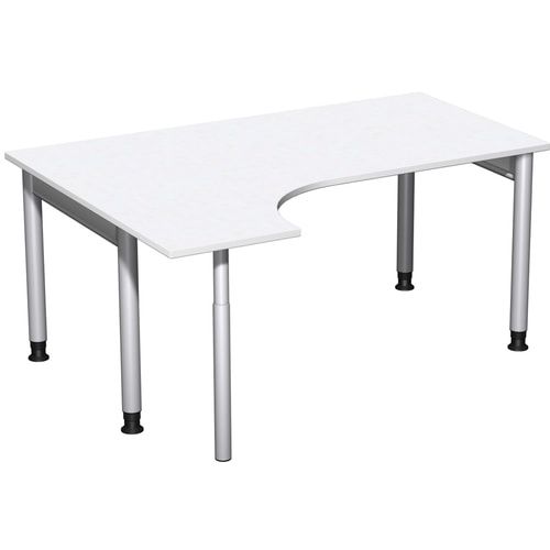 Eckschreibtisch, Ecke links, Füße einseitig verkürzt, 4-Fuß Pro, höhenverstellbar, 680-800 x 1.600 x 1.200 mm (HxBxT), Dekor Ahorn