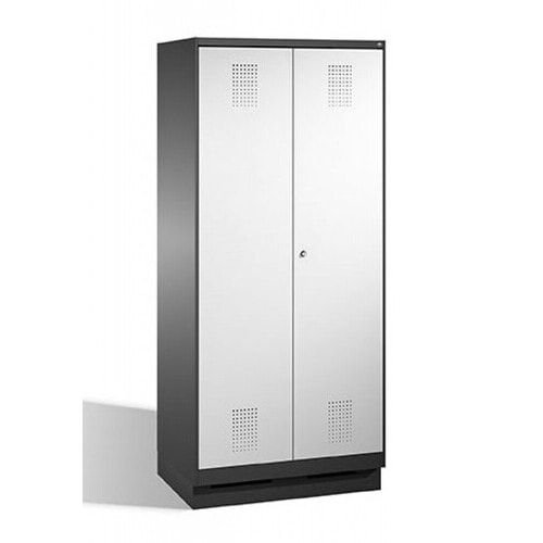 Doppel-Spind, Doppeltüren, Garderobenschrank mit Sockel, 2 Abteile a 400 mm, Korpus anthrazitgrau, Tür anthrazitgrau, 1.800 x 800 x 500 mm (HxBxT)
