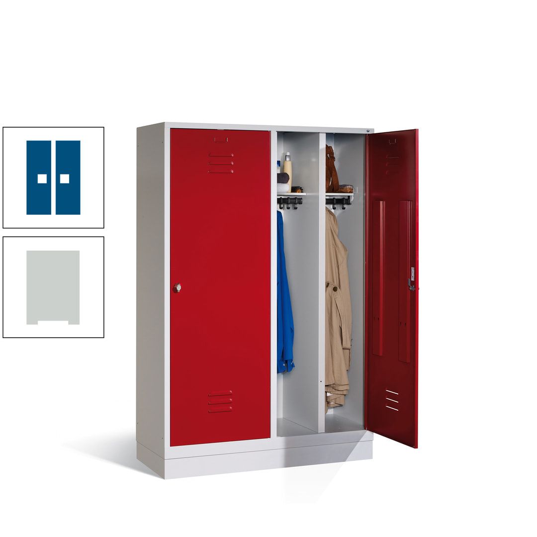 Doppel-Spind mit Großtüren, Garderobenschrank mit Sockel, 4 Abteile a 300 mm, Korpus anthrazitgrau, Tür anthrazitgrau, 1.800 x 1.190 x 500 mm (HxBxT)
