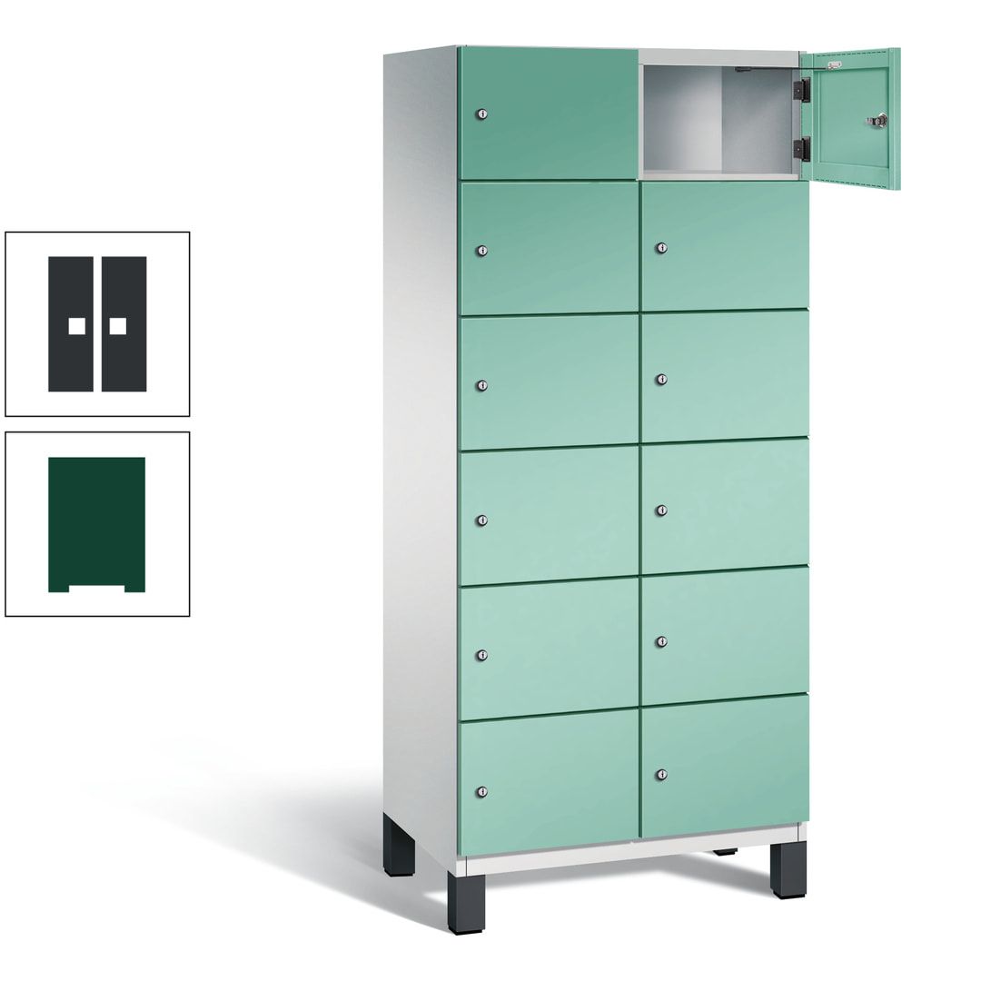 Fächerschrank, Stahlschrank, 12 Fächer, Türöffnungsbegrenzer, Füße, 1.980 x 800 x 525 mm (HxBxT), Korpus anthrazitgrau, Front anthrazitgrau