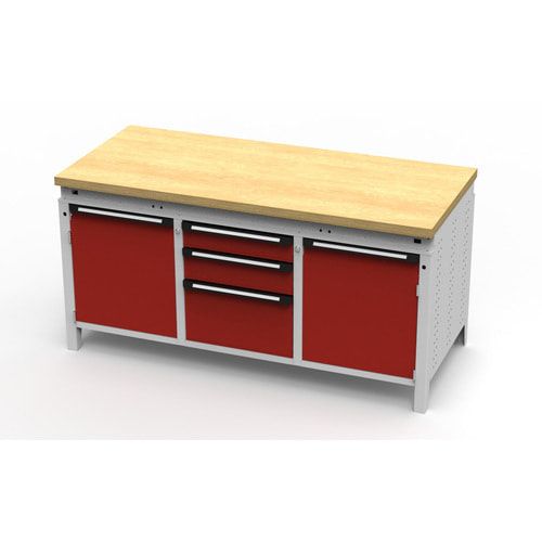 OTTOKIND Werkbank - bündige Arbeitsplatte - 810 x 1.695 x 750 mm (HxBxT) - 3 Schubladen - 2 Schränke - lichtgrau
