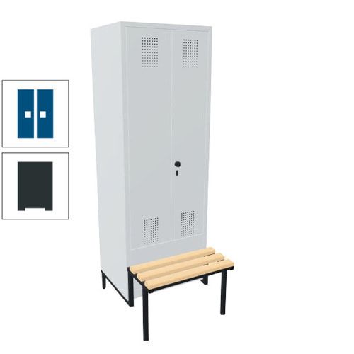 Doppel-Spind, Garderobenschrank, Buche Sitzbank integriert, 2 Abteile a 400 mm, Korpus anthrazitgrau, Tür anthrazitgrau, 1.850 x 800 x 815 mm (HxBxT)