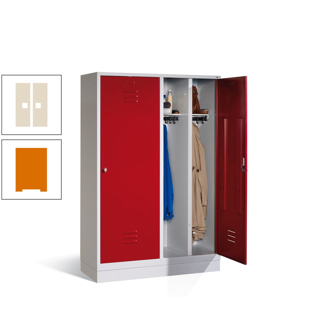 Doppel-Spind mit Großtüren, Garderobenschrank mit Sockel, 4 Abteile a 300 mm, Korpus anthrazitgrau, Tür anthrazitgrau, 1.800 x 1.190 x 500 mm (HxBxT)