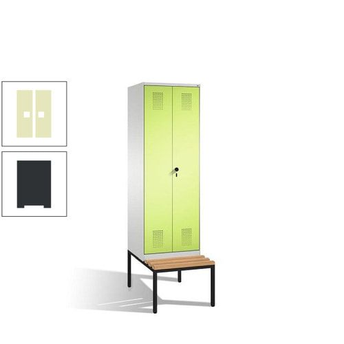 Doppel-Spind, Garderobenschrank, Buche Sitzbank untergebaut, 2 Abteile a 300 mm, Korpus anthrazitgrau, Tür anthrazitgrau, 2.090 x 600 x 815 mm (HxBxT)