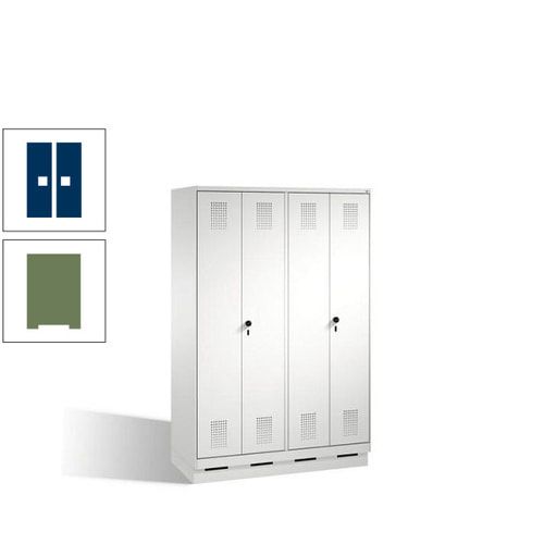 Doppel-Spind, Doppeltüren, Garderobenschrank mit Sockel, 4 Abteile a 300 mm, Korpus anthrazitgrau, Tür anthrazitgrau, 1.800 x 1.200 x 500 mm (HxBxT)