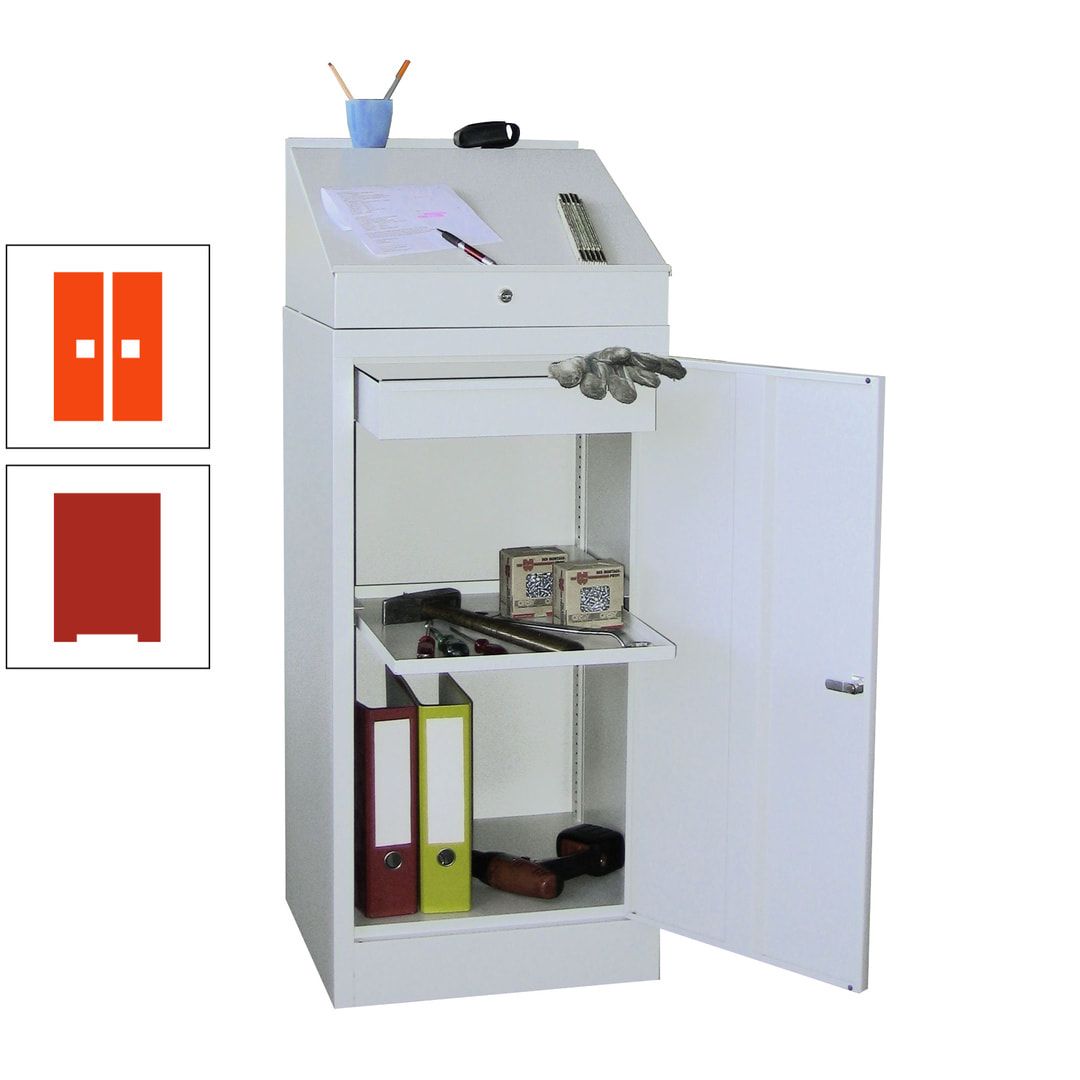 Stehpult mit Schrank - Vollblechtür - Zylinderschloss - 1 Einlegeboden, 1 Schublade - 1.270x500x500 mm (HxBxT) - anthrazitgrau
