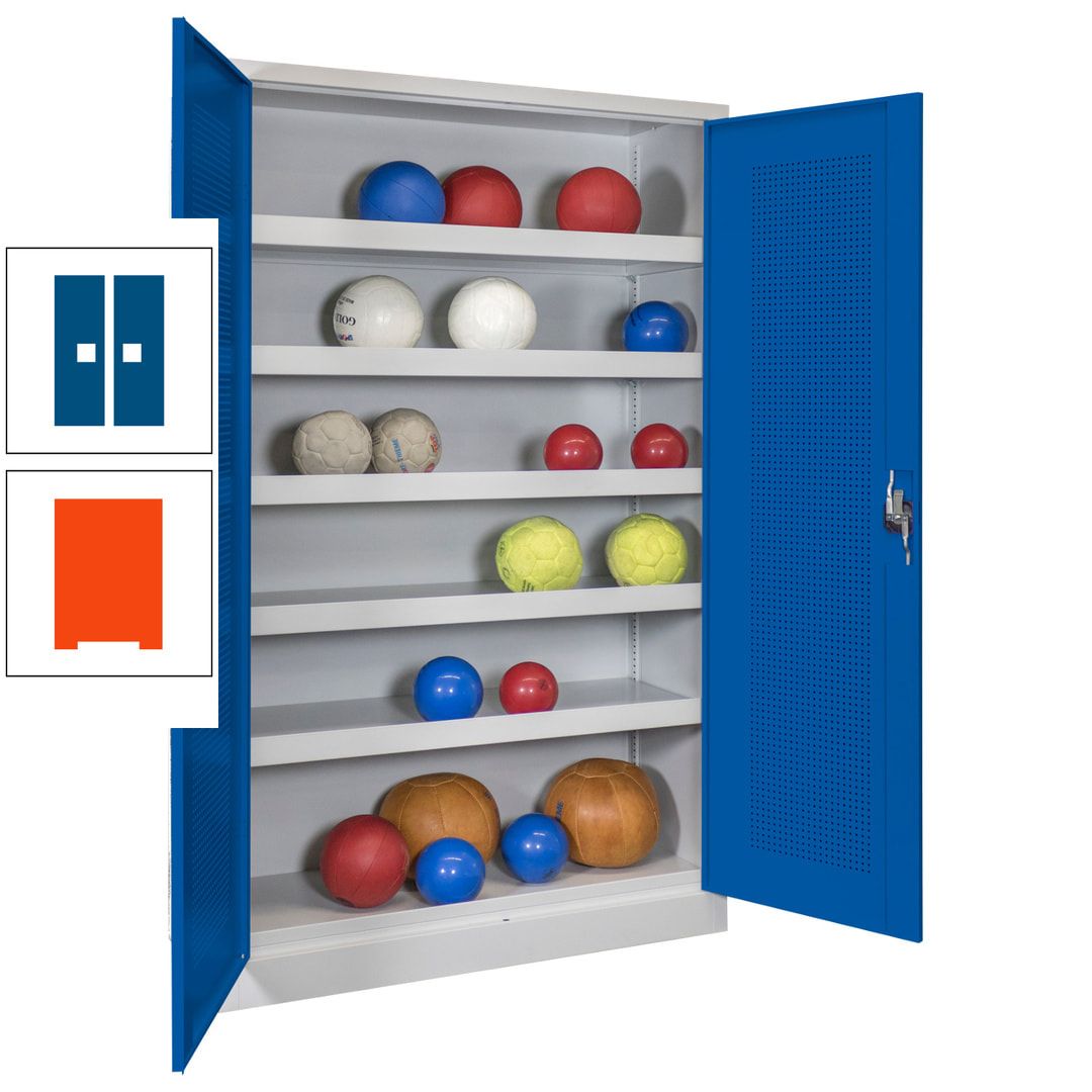 Ballschrank - Lochfeldtüren - 5 Böden - 1.950x1.200x500 mm (HxBxT) - anthrazitgrau