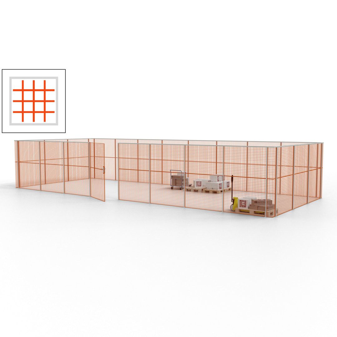 Maschinen Schutzgitter - Hallentrennwand - Sicherheitszaun - Tür - 33 m - 2.200 x 12.400 x 4.900 mm (HxBxT) - enzianblau