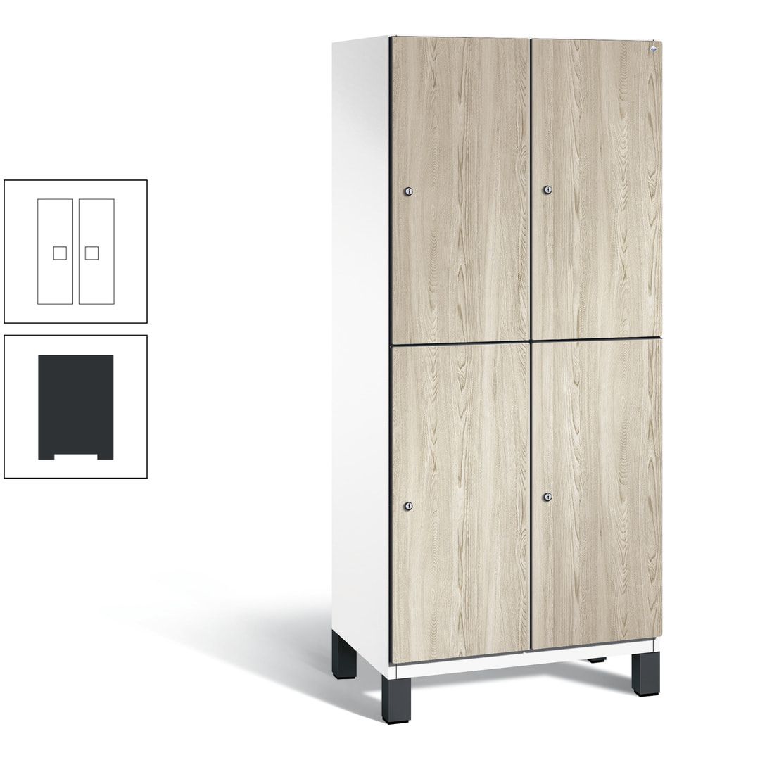 Fächerschrank, Garderobenschrank, mit Füßen, 2 Abteile, 1.980 x 800 x 525 mm (HxBxT), Korpus anthrazitgrau, Tür Donau-Ahorn