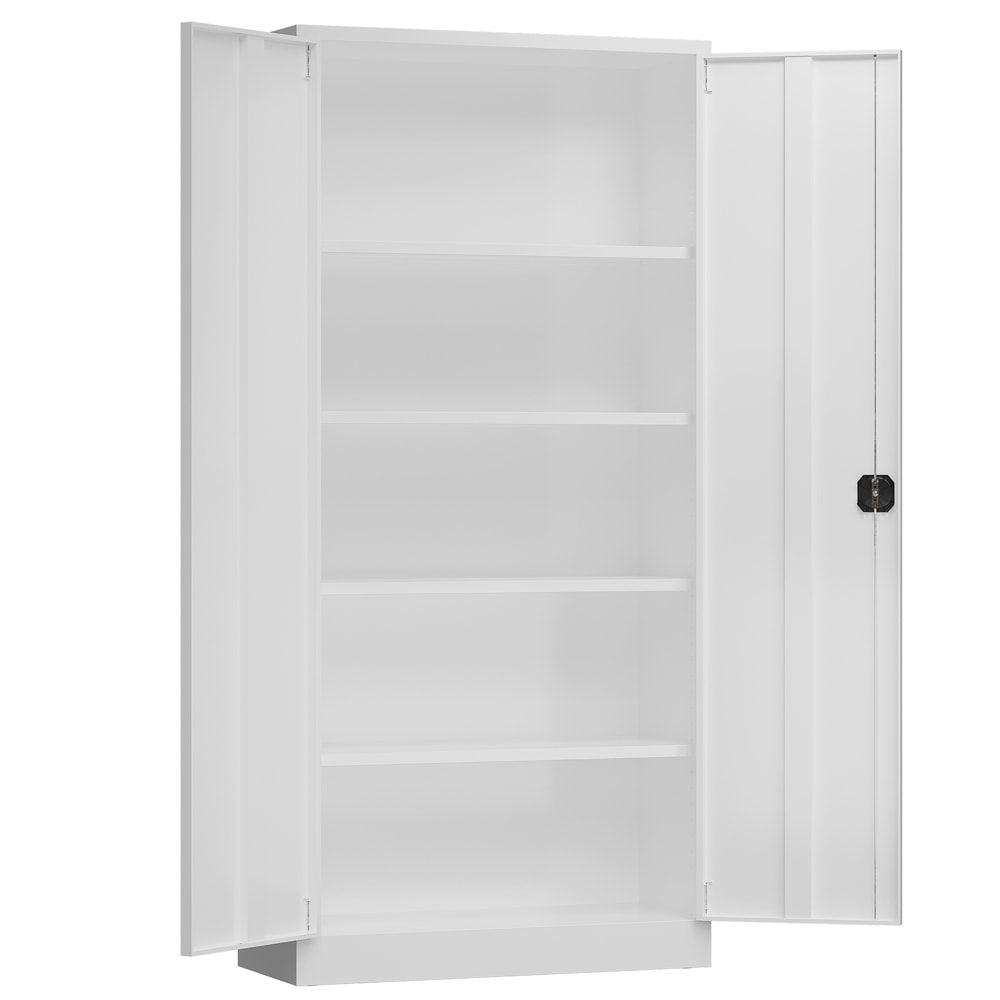Aktenschrank, Büroschrank, abschließbar, Flügeltüren, 4 Fachböden, 1.945 x 920 x 500 mm (HxBxT), Stahl, Korpus und Türen lichtgrau