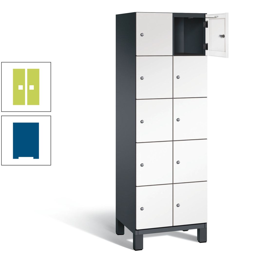Fächerschrank, Stahlschrank, 10 Fächer, Türöffnungsbegrenzer, Füße, 1.980 x 600 x 525 mm (HxBxT), Korpus anthrazitgrau, Front anthrazitgrau