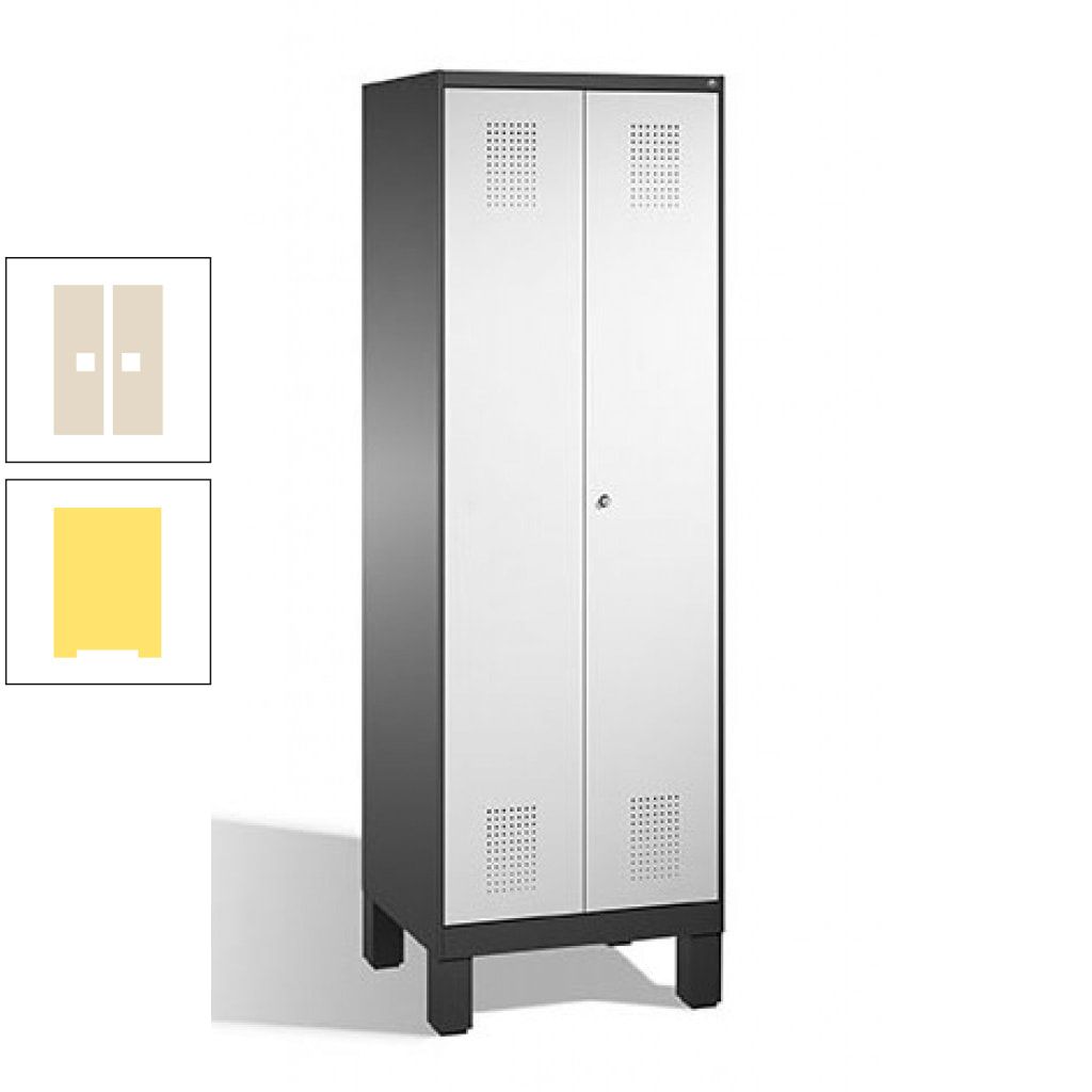Doppel-Spind, Doppeltüren, Garderobenschrank mit Füßen, 2 Abteile a 300 mm, Korpus anthrazitgrau, Tür anthrazitgrau, 1.850 x 600 x 500 mm (HxBxT)