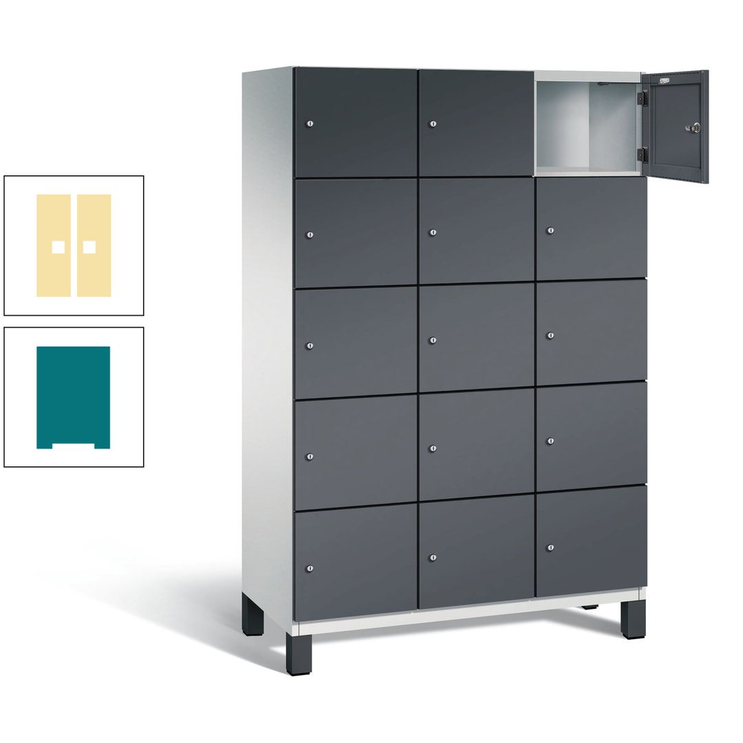 Fächerschrank, Stahlschrank, 15 Fächer, Türöffnungsbegrenzer, Füße, 1.980 x 1.200 x 525 mm (HxBxT), Korpus anthrazitgrau, Front anthrazitgrau