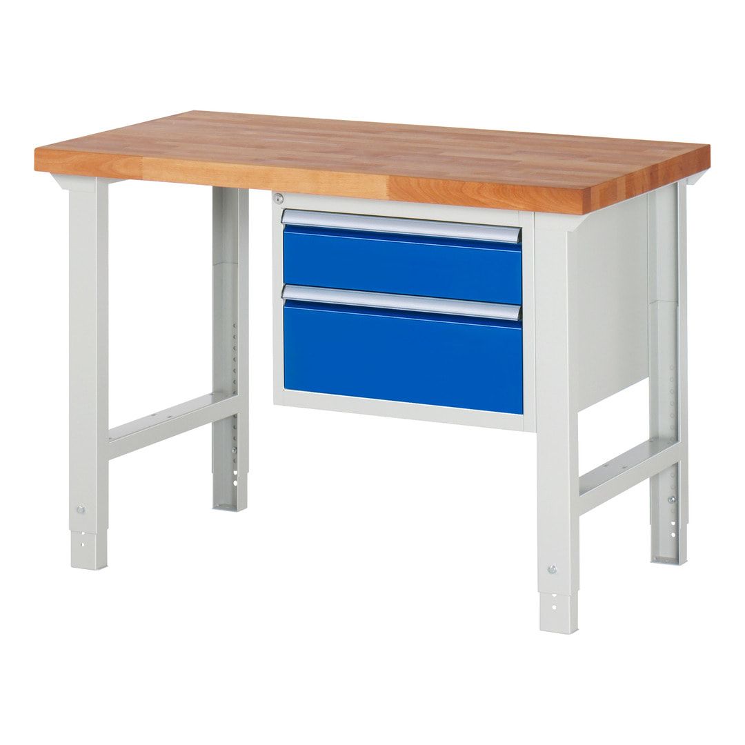 Werkbank - 2 Schubladen - Teilauszug - 150:1 / 210:1 - Höhe 790-1.140 mm - 1.250 x 700 mm (BxT) - 750 kg - Buche - Anthrazitgrau