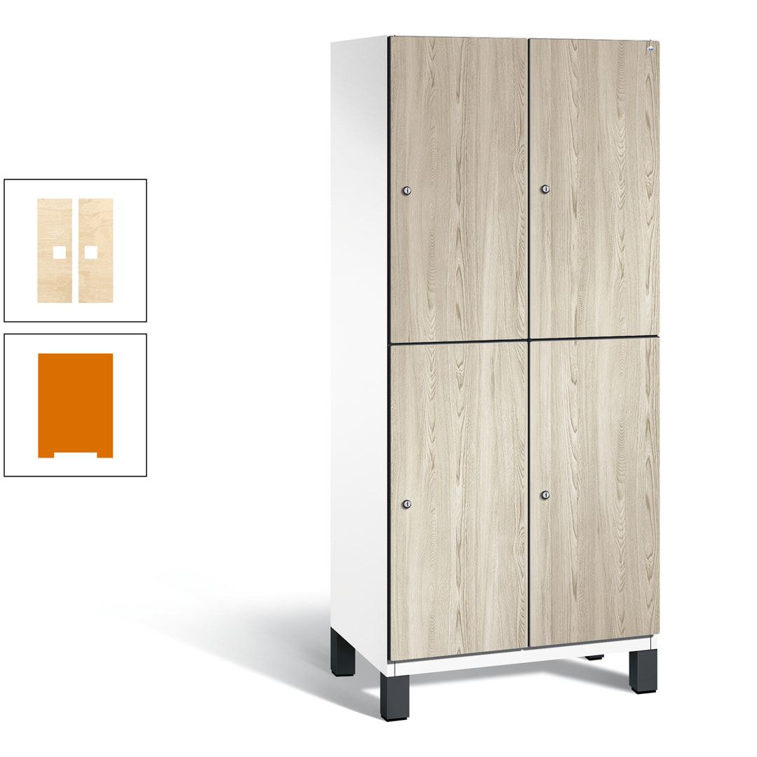 Fächerschrank, Garderobenschrank, mit Füßen, 2 Abteile, 1.980 x 800 x 525 mm (HxBxT), Korpus anthrazitgrau, Tür Donau-Ahorn
