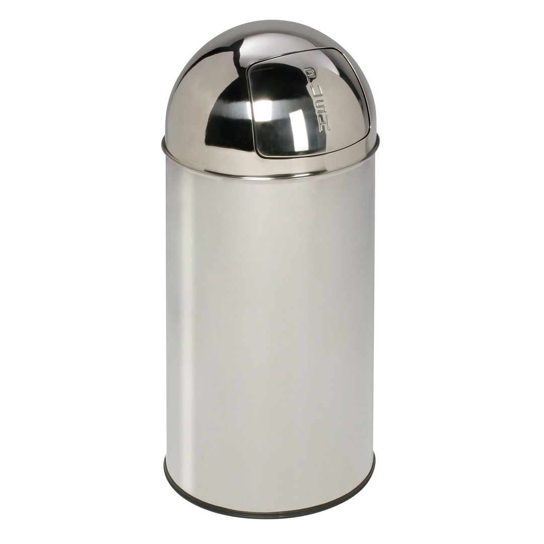 Mülleimer mit Edelstahl Einwurfklappe - rund - Volumen 50 l - 740 x 350 x 350 mm (HxBxT) - Edelstahl, matt