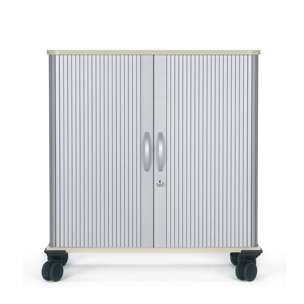 Querrollladenschrank mobil, 1.5 Ordnerhöhen, 4 Rollen, 2 feststellbar, abschließbar, Gewicht 25 kg, 720 x 800 x 400 mm (HxBxT), Farbe silber/Ahorn