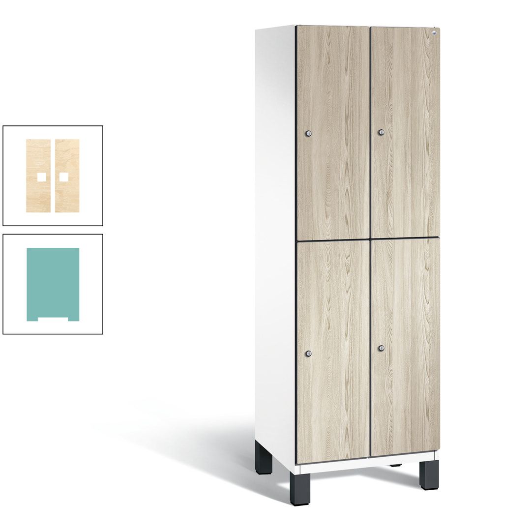 Fächerschrank, Garderobenschrank, mit Füßen, 2 Abteile, 1.980 x 600 x 525 mm (HxBxT), Korpus anthrazitgrau, Tür Donau-Ahorn