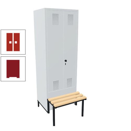 Doppel-Spind, Garderobenschrank, Buche Sitzbank integriert, 2 Abteile a 400 mm, Korpus anthrazitgrau, Tür anthrazitgrau, 1.850 x 800 x 815 mm (HxBxT)