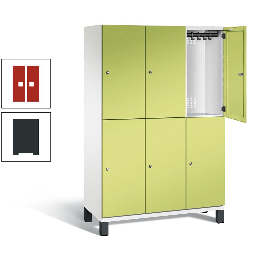 Fächerschrank, Stahlschrank, doppelstöckig, 6 Fächer, Füße, Korpus anthrazitgrau, Tür anthrazitgrau, 1.980 x 1.200 x 525 mm (HxBxT)