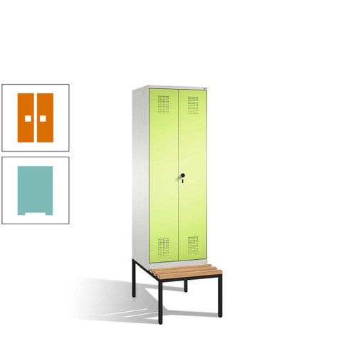 Doppel-Spind, Garderobenschrank, Buche Sitzbank untergebaut, 2 Abteile a 300 mm, Korpus anthrazitgrau, Tür anthrazitgrau, 2.090 x 600 x 815 mm (HxBxT)