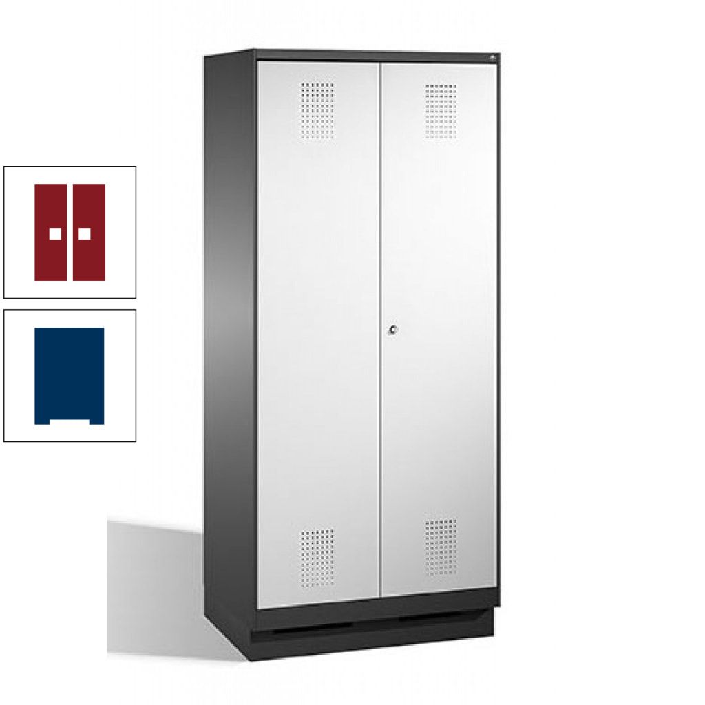 Doppel-Spind, Doppeltüren, Garderobenschrank mit Sockel, 2 Abteile a 400 mm, Korpus anthrazitgrau, Tür anthrazitgrau, 1.800 x 800 x 500 mm (HxBxT)