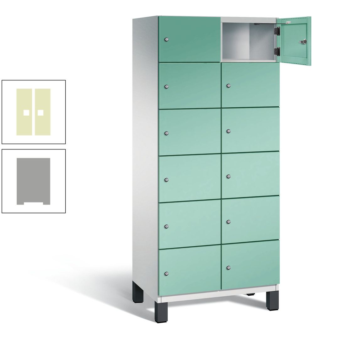Fächerschrank, Stahlschrank, 12 Fächer, Türöffnungsbegrenzer, Füße, 1.980 x 800 x 525 mm (HxBxT), Korpus anthrazitgrau, Front anthrazitgrau